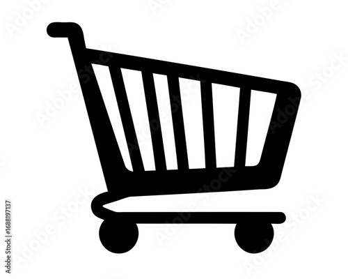 Black shopping cart on a white background for online stores use