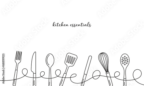 Elegant line art of kitchen utensils, perfect for culinary blogs and food branding