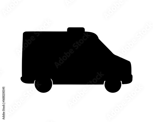 Black silhouette of an ambulance van against a white background image