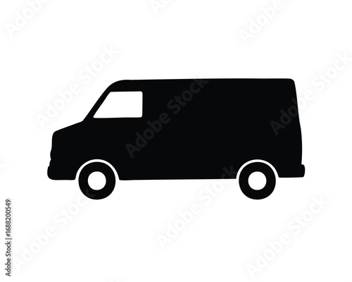Silhouette of a delivery van against a white background in simple style