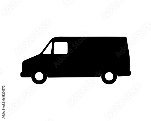 Simple black silhouette illustration of a delivery van on a white background