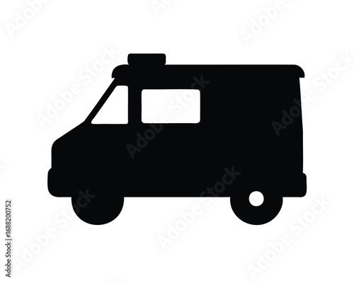 Isolated black silhouette of an ambulance van for medical emergency situations