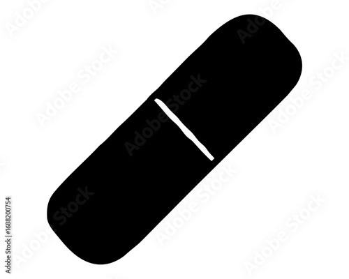 Minimalist vector graphic depicting a single black capsule against white background