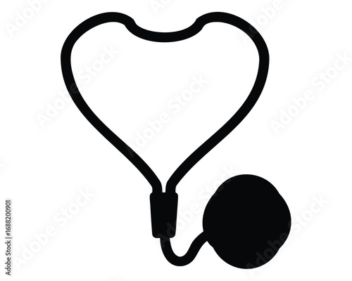 Stylized black and white illustration of a sphygmomanometer outline for health themes