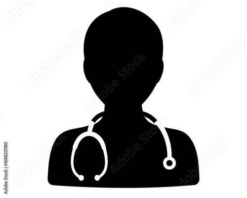 Silhouette of a doctor or medical professional with a stethoscope around neck