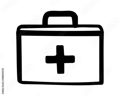 Doodle style first aid kit icon on a white background illustration