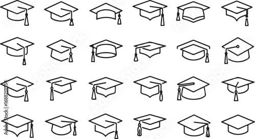Collection of graduation caps hand drawn sketch style academic achievement education symbols vector