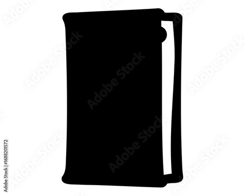 A minimalist black and white image of a partially open book