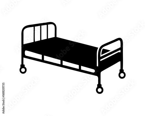 Solid Black and White Graphic of a Hospital Bed on Wheels