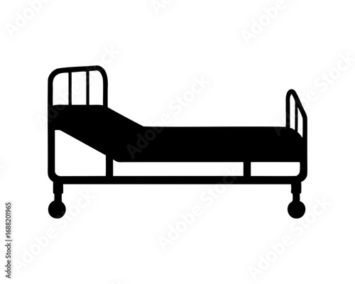 Black and White Silhouette of a Mobile Hospital Bed on White Background