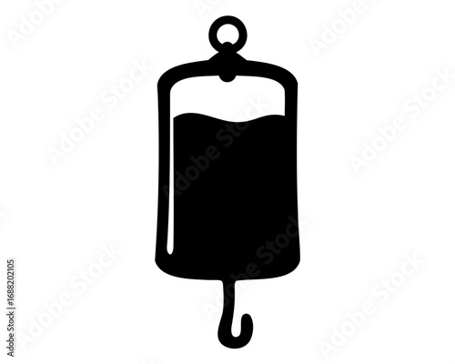 Monochrome Illustration of an Intravenous Fluid Bag for Medical Treatment and Health