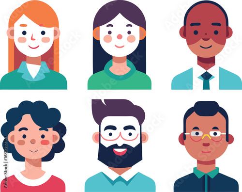 Stylized Flat Design Avatars With Colorful Features