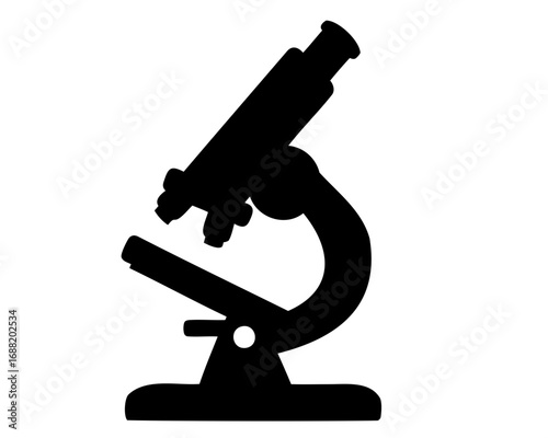 Elegant Microscope Silhouette Depicts Scientific Discovery and Exploration on Clean White Background