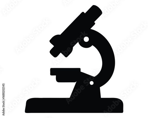 Simple black and white silhouette of a microscope for scientific study