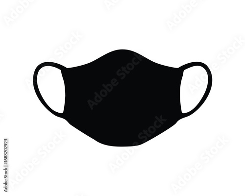 Black face mask with ear loops used for protection against viruses