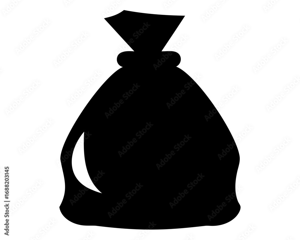 Naklejka premium Black silhouette of a tied sack or bag isolated on white backdrop