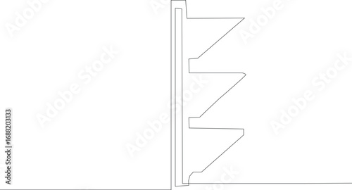 Continuous One Line Vector Illustration of Traffic Light from Right Side View – Minimalist Outline Design with Red, Yellow, and Green Signals for Urban Street Safety and Transportation.