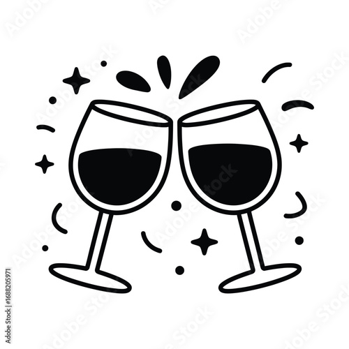 Cheers with wine glasses, celebratory toast graphic design element for festive occasions, parties, or elegant celebration themes