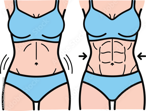 Body transformation before and after fat loss toning fitness health exercise diet slimming vector