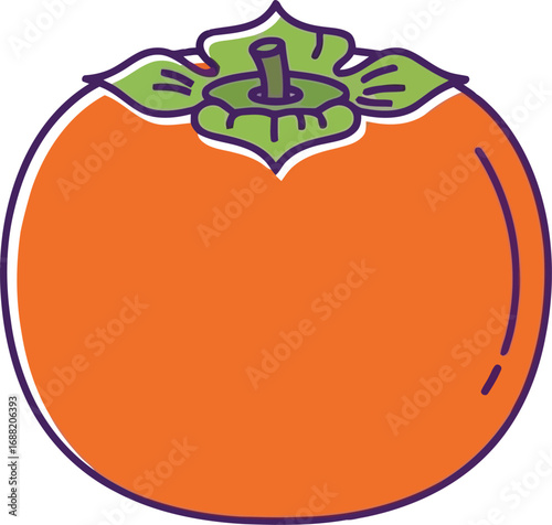 Vibrant orange persimmon fruit healthy food illustration isolated on white fresh produce vector