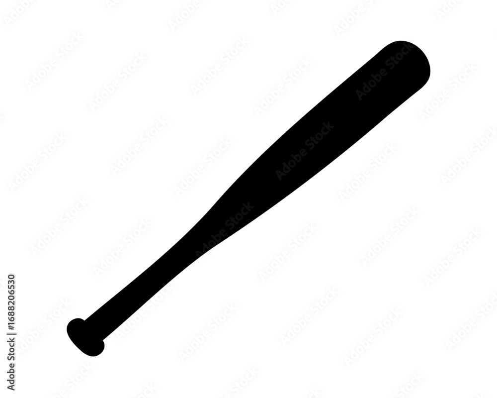 A Simple Black Silhouette of a Baseball Bat on a White Background A Simple Black Silhouette of a Baseball Bat on a White Background