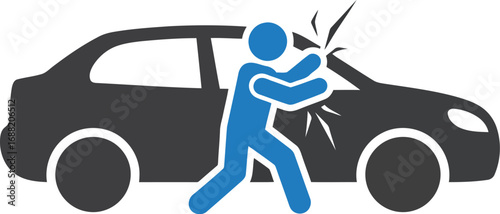 Driver reacts to car collision impact with broken windshield and cracks vector