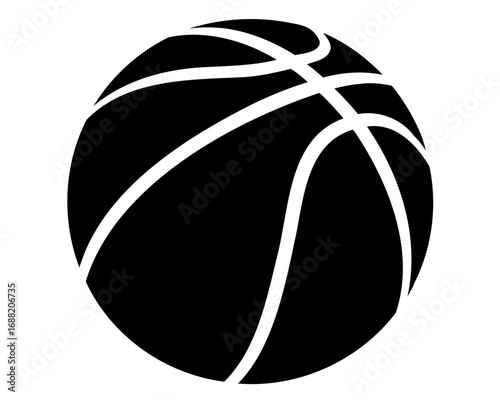 Silhouette of a Basketball with White Lines on Black Background Illustration