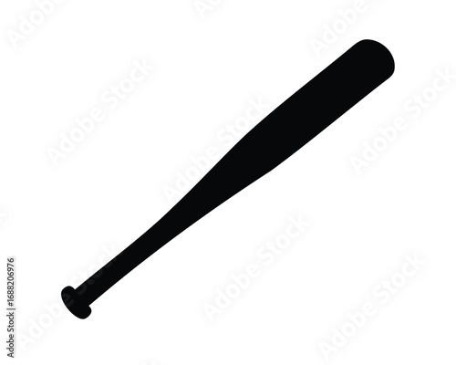 A silhouetted baseball bat laying diagonally across a bright white background