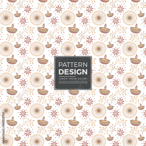 Festive Diwali Pattern with Diyas Flowers and Decorative Elements