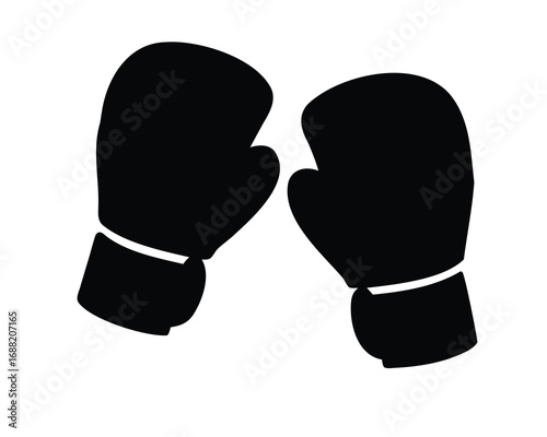 Silhouette image showcasing a pair of black boxing gloves ready for combat