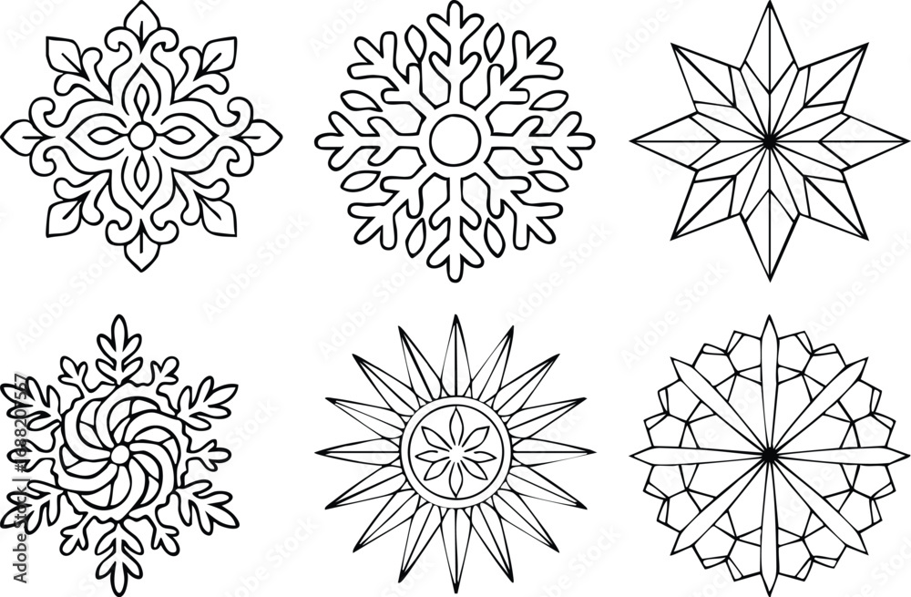 Obraz premium Intricate snowflake mandalas coloring page design for winter art and creative expression white background
