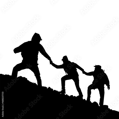 Best friend climbing silhouette
