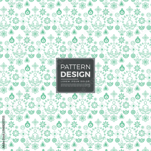 Mint Green Yoga Pattern with Spiritual Symbols and Text Overlay
