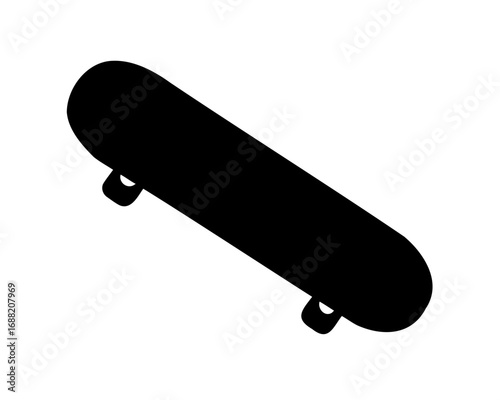 Silhouette of a skateboard with wheels shown against a bright white background