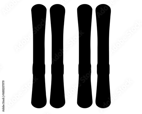 Four black and white ski silhouettes arranged in pairs on a white background