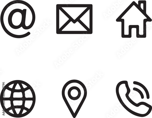 Simple black line icons for contact information