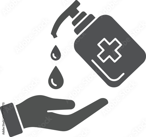 Hand sanitizer dispensing liquid drops onto open palm for cleanliness and hygiene vector