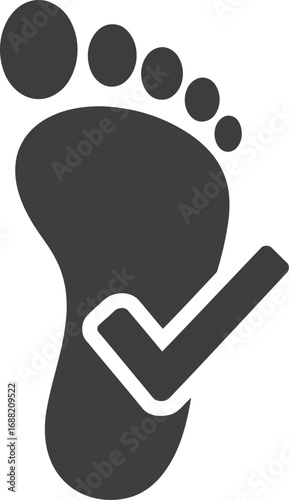 Icon of a human footprint with a checkmark symbol indicating approval or correctness vector