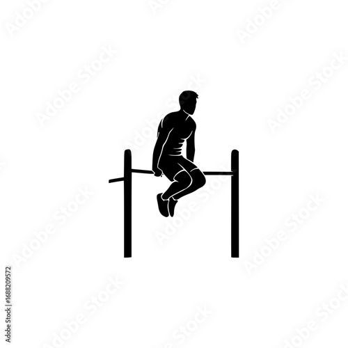 Minimalist Black Silhouette Logo of an Athlete on a Horizontal Bar – Calisthenics Training