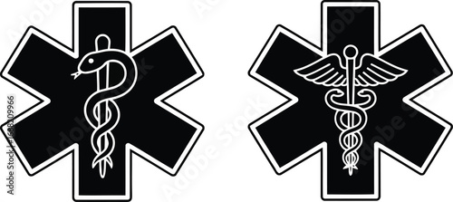 Medical caduceus and star of life symbols vector icons for healthcare emergency services design vector