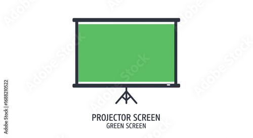 Green chroma key projector screen on a tripod stand. Flat style vector icon isolated on a white background for presentation or movie production
