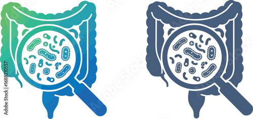 Microbiome gut health magnified intestine bacteria research science biology healthcare microorganism study vector