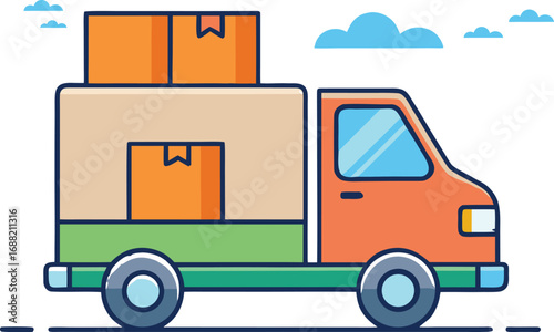Red delivery truck loaded with boxes transporting goods for efficient logistics and transportation services with shipping logistics operations vector
