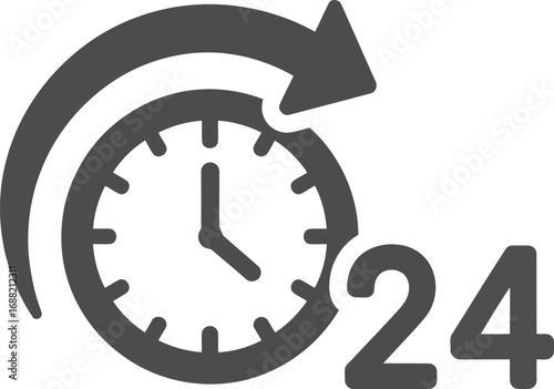 Round the clock service 24 hour support clock icon circular arrow symbol business operations time management vector