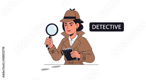 Sleuth Woman Detective Investigating Clues Illustration