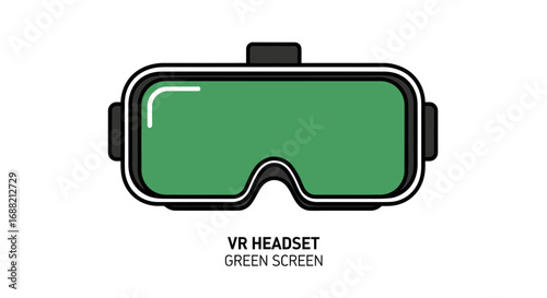 Vector icon of a virtual reality headset with a blank green screen display. Concept for futuristic technology and immersive gaming