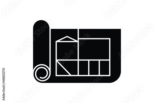 Architectural blueprint silhouette icon design with building plan representation