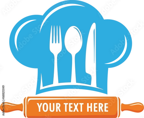 Culinary chef hat with utensils and rolling pin vector logo restaurant cafe food service vector