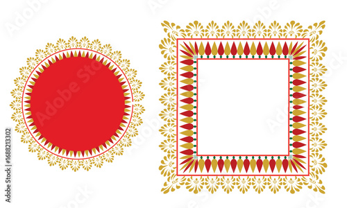 Decorative  circular and square frames. Traditional ornamental frames with  featuring circular and square shapes for festive, cultural, or decorative use. Durga Puja Border

