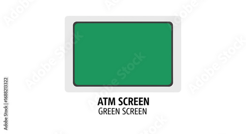 Isolated ATM machine with a blank green screen for financial mockups or technology concepts. Vector illustration for easy compositing